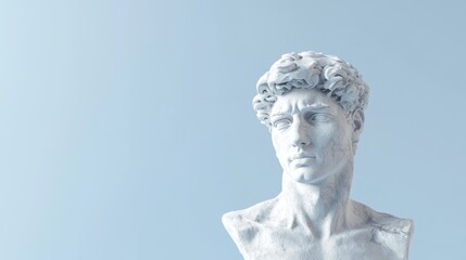Obraz premium Half Finished Statue Displayed Against an Empty Blue Background