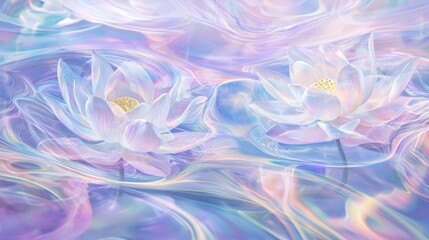 Fototapeta premium Blooming Lotus Flowers in a Crystal Clear Pond, Dreamy Aesthetic