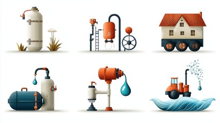 Efficient water filtration system icons a visual guide to clean water solutions for home and industry