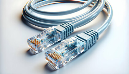 Gadget Two Ethernet cables laid flat and slightly curved, connectors pointing outward to highlight the tran4