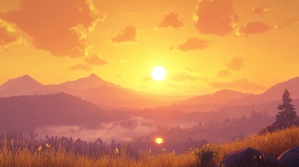 Fototapeta premium Golden Hour Mountain Vista