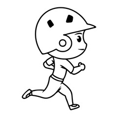 Baseball chibi character with helm in running pose in black line art