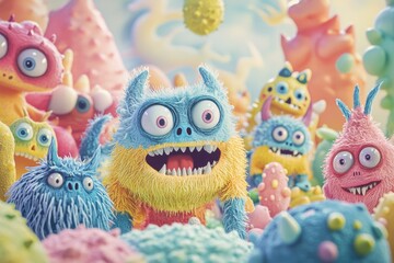 Obraz premium A group of colorful monsters are gathered together