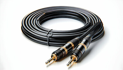 Gadget A pair of professional TS audio cables with gold-plated connectors, black coiled design, and durable2