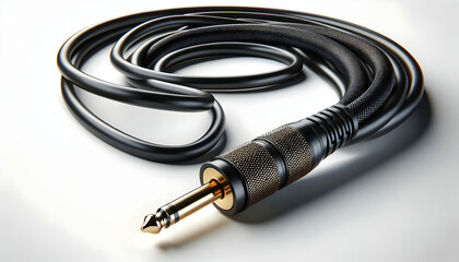 Gadget A mono jack plug coiled around its cable, emphasizing the gold-plated tip and sturdy textured black 1