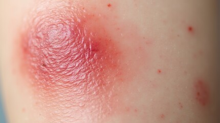 Close-up of red and white skin, visible contrast between irritated red patches and pale areas, natural texture of the skin, medical or health-related context 