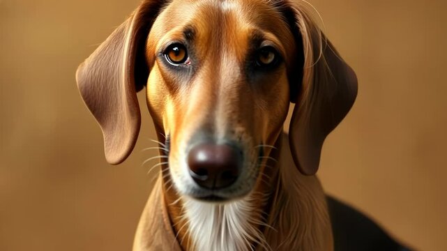 Saluki dog portrait with golden background