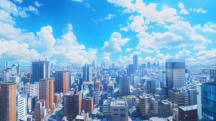 Obraz premium a crystal-clear splash of blue sky above a busy cityscape, showcasing its vibrancy.