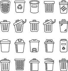 Trash bin Garbage icon in line set. vector for apps or web trash dustbin sign icon isolated on transparent background elements Waste Disposal, Waste Management, Landfill, Can, Dumping, Dumpster