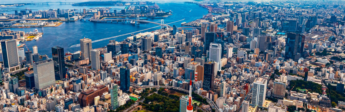 Aerial view of Tokyo Tower in Minato City, Tokyo, Japan
