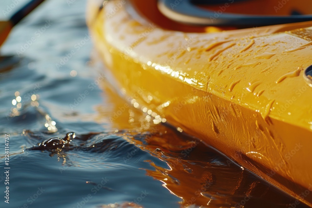 Wall mural A yellow kayak is sitting in the water with ripples in the water