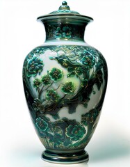 vase isolated on white background, Antique Chinese Cloisonne enamel vase isolated on white background sunlight, vase on a white background, space for a text