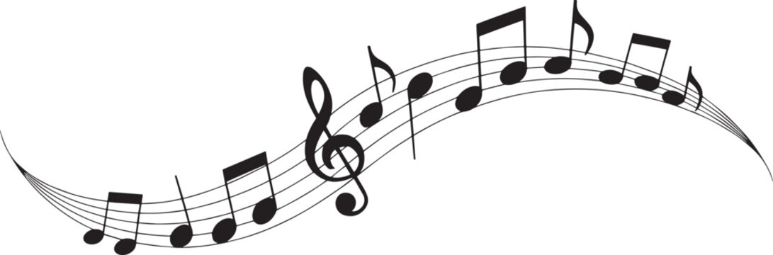 Music notes wave isolated, group musical notes