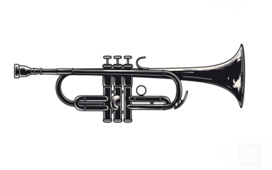 a black trumpet with text.