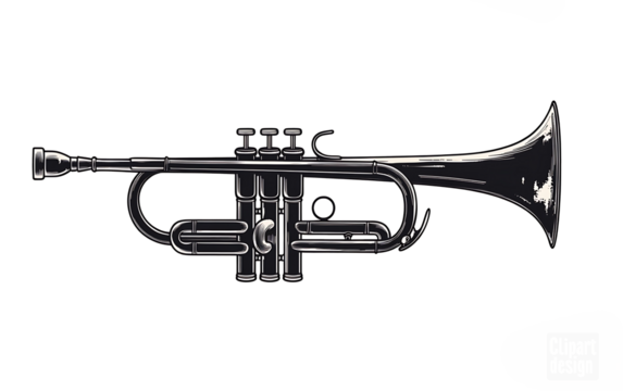a black trumpet with text.