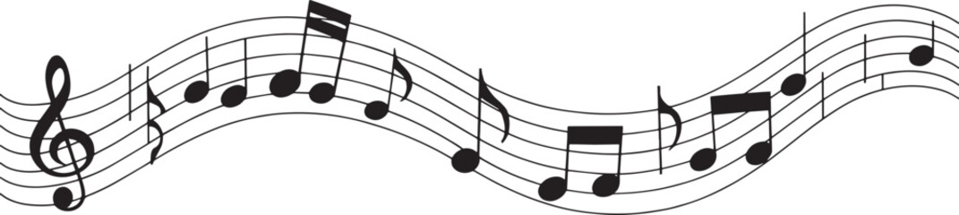 Music notes wave isolated, group musical notes