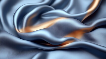 Fototapeta premium Draped Blue Silk Fabric With Gold Highlights