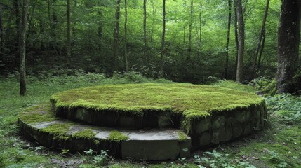Moss-Covered Stone Structure in a Lush Forest