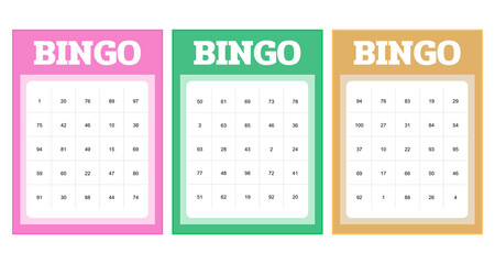 Set of colored bingo cards with numbers design vector