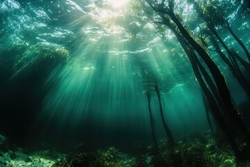 Obraz premium A wide-angle shot of Jervis Bayâ€™s glowing waters, with bioluminescent algae creating a magical, dreamlike atmosphere.