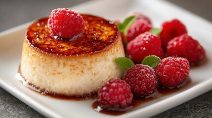 Delectable Cr?me Caramel with Raspberries: A Culinary Delight