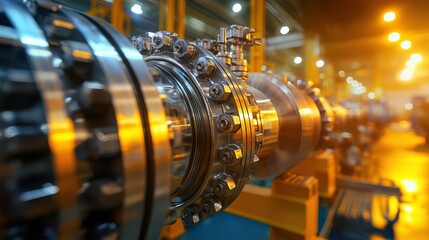 Fototapeta premium Closeup view of intricate machinery with blurred background emphasizing mechanical details