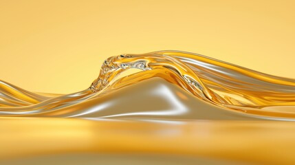 Dynamic flow of viscous liquid on vibrant yellow background, abstract fluid art viscous