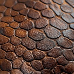 Naklejka premium Detailed close-up of textured brown leather resembling reptile skin.