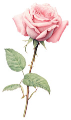 Fototapeta premium PNG Soft pink rose branch illustration botanical drawing.