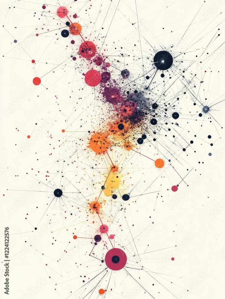 Poster Abstract Network of Interconnected Nodes and Lines with Vibrant Color Gradient