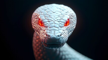 Striking White Snake with Glowing Red Eyes