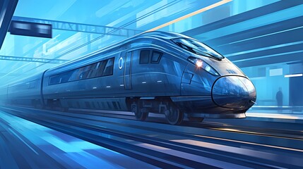 Fototapeta premium A modern high-speed train depicted in a metro station, emphasizing technology and speed