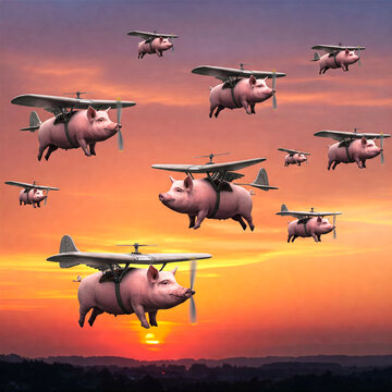 when pigs fly - idiomatic illustration