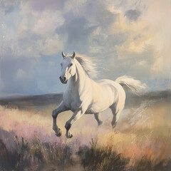 Fototapeta premium White horse in the field