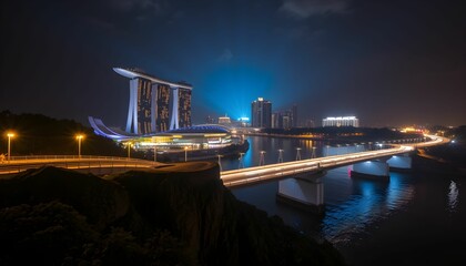 Fototapeta premium Night View of Marina Bay Sands and Singapore Skyline