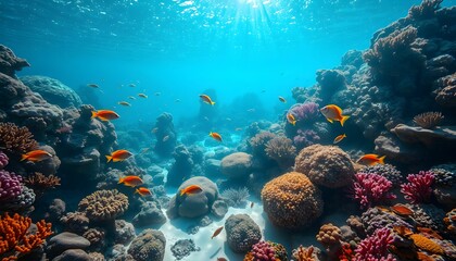 Obraz premium Vibrant Coral Reef Underwater Scene with Colorful Fish