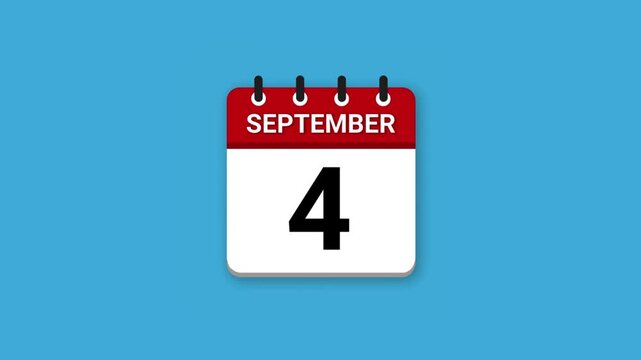 September Calendar vector video on blue background. Flipping pages video through the days of the entire month. Calendar animation with September month. Calendar video. September calendar.