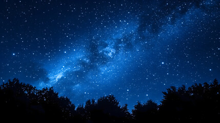Vibrant Starry Night with Milky Way Galaxy Over Dark Forest Silhouettes : Generative AI