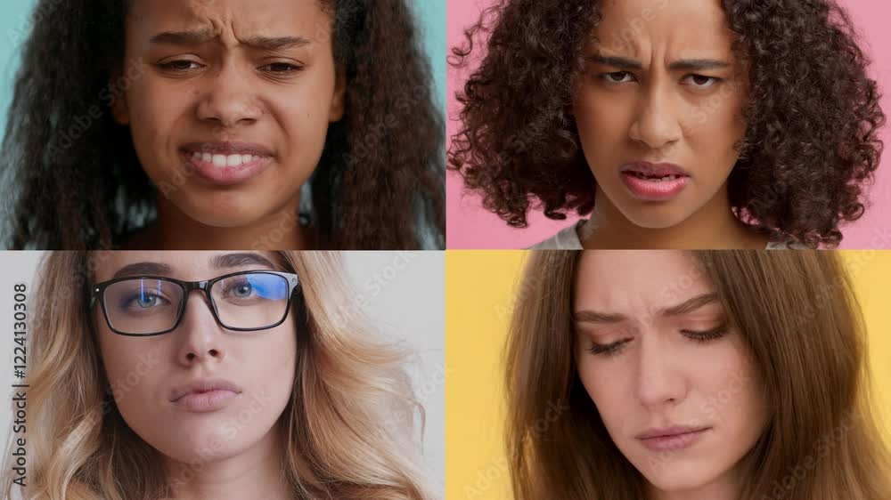 Poster this collage features four multiracial individuals conveying various emotions through their distinct