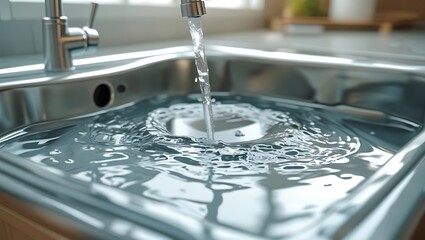 Clogged sink with overflowing water, representing plumbing services, home maintenance, DIY tutorials, and household problems

