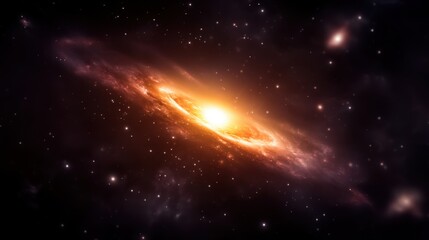 Glowing Spiral Galaxy in Deep Space with Bright Starburst and Cosmic Dust Clouds