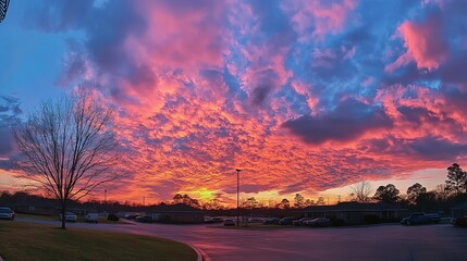 Stunning Sunset Paints Sky with Beautiful Array of Colors, Creating a Serene and Captivating Natural Landscape. A Mesmerizing View of the Horizon with Warm Hues and Soft Light.