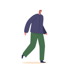 Walking Male Character. Adult Bearded Man Strolling With A Confident Stride, Exuding A Sense Of Purpose, Illustration