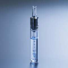 A syringe with medicine and a drop, representing healthcare and medical treatment in a laboratory setting