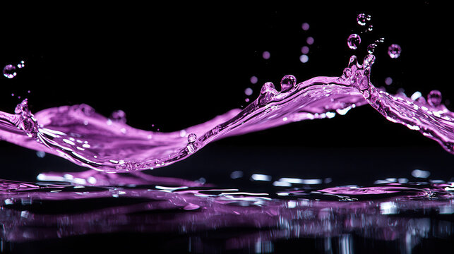 Vibrant pink water splash creating dynamic waves against dark background, showcasing fluid motion and beauty