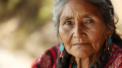 Elder Native American Woman Reflecting Wisdom and Culture in Traditional Attire : Generative AI