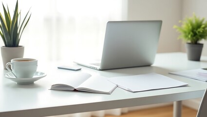 desk with laptop