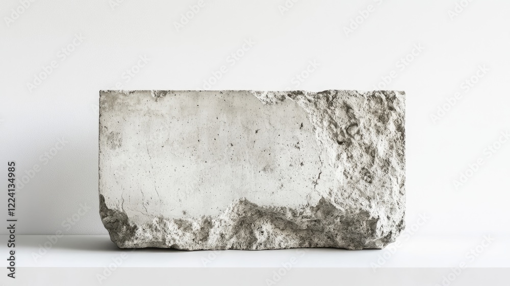 Poster a concrete block captured in intricate detail, showcasing its textured surface against a clean white