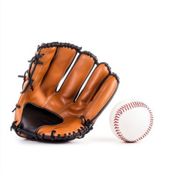 Baseball glove with ball on white background for sports equipment concept