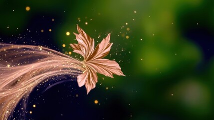 Naklejka premium Elegant Golden Leaf Design with Sparkling Effects on a Colorful Background
